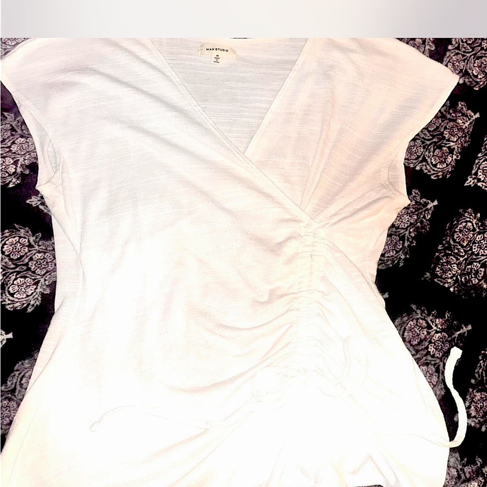 Max Studio White Ruched Blouse